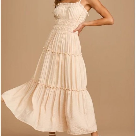 My Sweet Side Pale Blush Tiered Ruffled Maxi Dress NWT - Picture 2 of 5